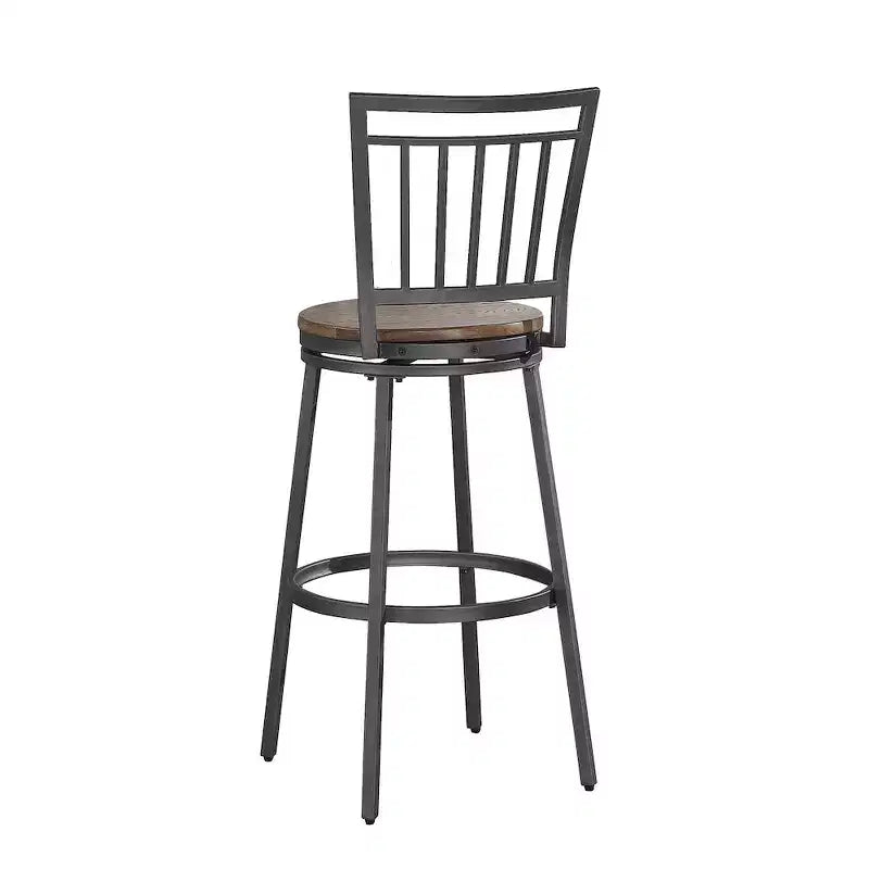 Tabouret pivotant en métal de 25" gris ardoise, assise chêne doré
