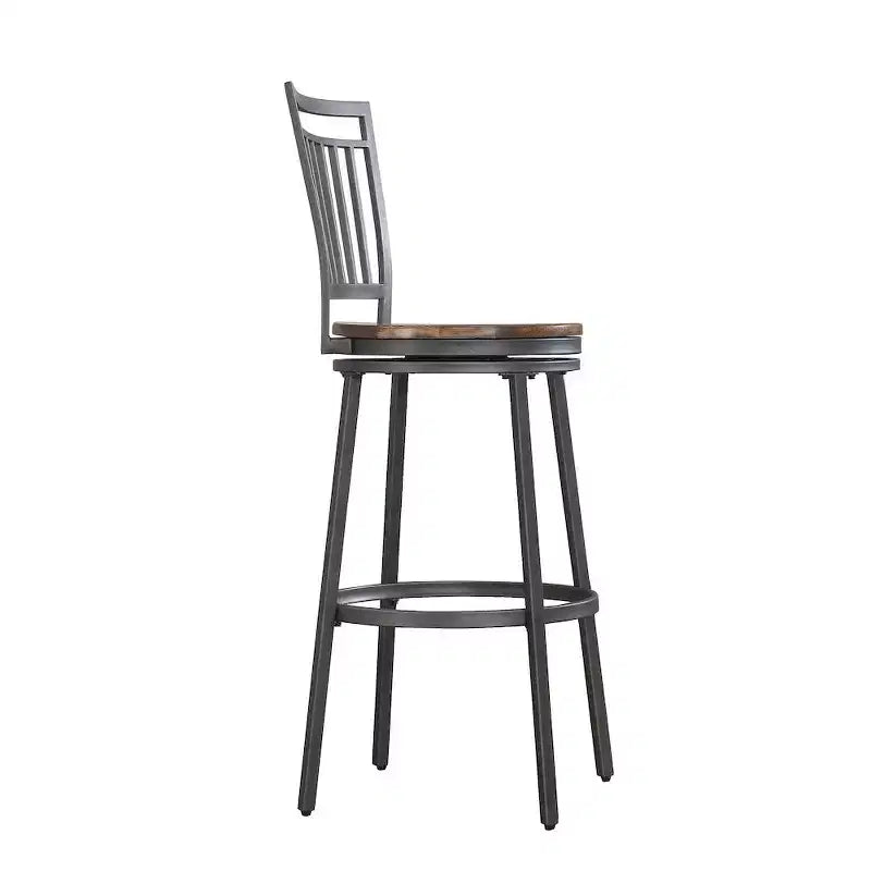 Tabouret pivotant en métal de 25" gris ardoise, assise chêne doré
