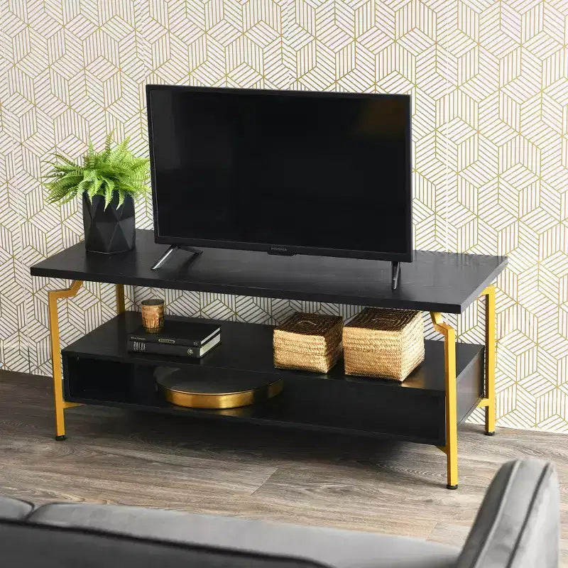 Meuble TV avec compartiment de rangement - Chêne Noir / Noyer Rustique