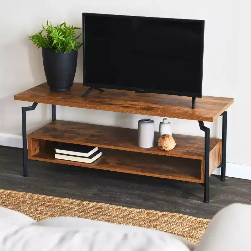 Meuble TV avec compartiment de rangement - Chêne Noir / Noyer Rustique