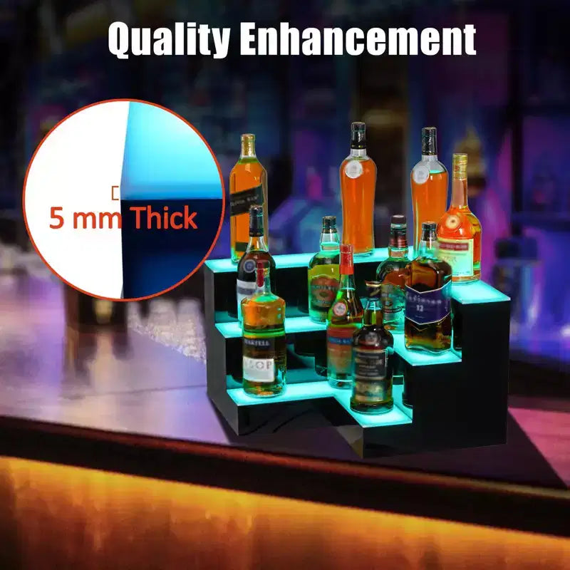 Étagère de présentation pour bouteilles d'alcool, 3 niveaux 20 pouces, en acrylique éclairé avec télécommande et contrôle via application