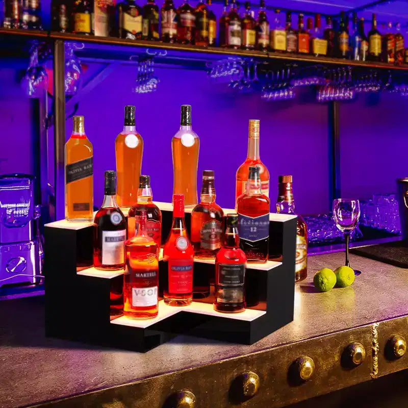 Étagère de présentation pour bouteilles d'alcool, 3 niveaux 20 pouces, en acrylique éclairé avec télécommande et contrôle via application