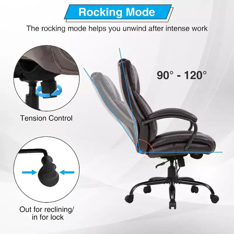Chaise de bureau ergonomique à dossier haut avec support lombaire – Noir / Marron / Blanc
