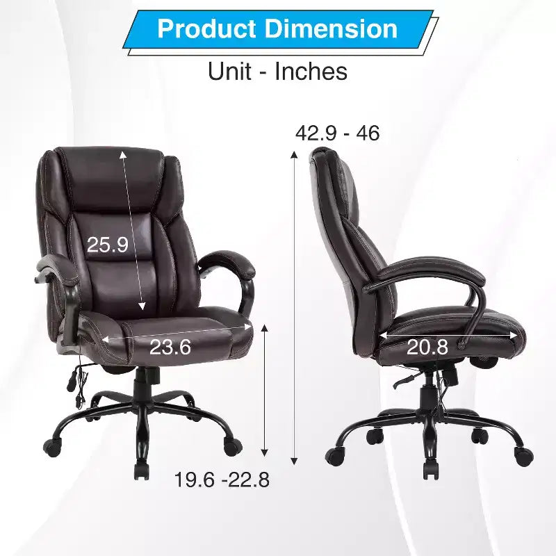 Chaise de bureau ergonomique à dossier haut avec support lombaire – Noir / Marron / Blanc