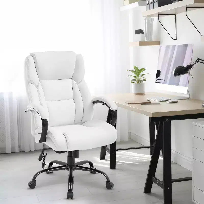 Chaise de bureau ergonomique à dossier haut avec support lombaire – Noir / Marron / Blanc