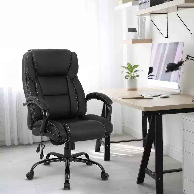 Chaise de bureau ergonomique à dossier haut avec support lombaire – Noir / Marron / Blanc