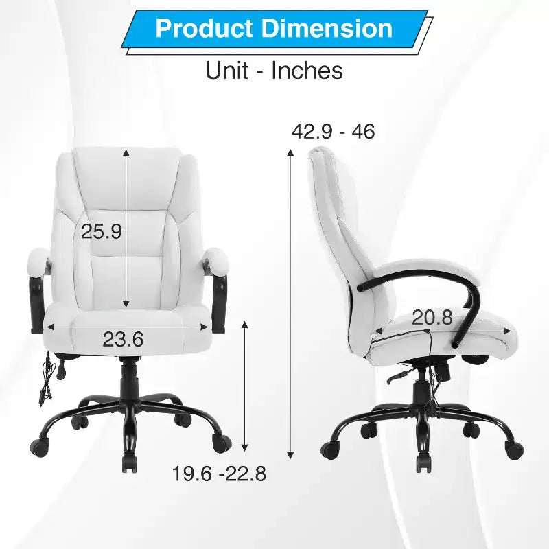 Chaise de bureau ergonomique à dossier haut avec support lombaire – Noir / Marron / Blanc