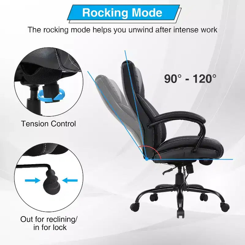 Chaise de bureau ergonomique à dossier haut avec support lombaire – Noir / Marron / Blanc
