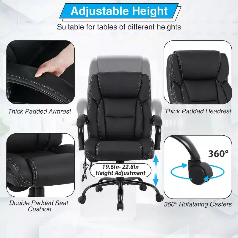 Chaise de bureau ergonomique à dossier haut avec support lombaire – Noir / Marron / Blanc