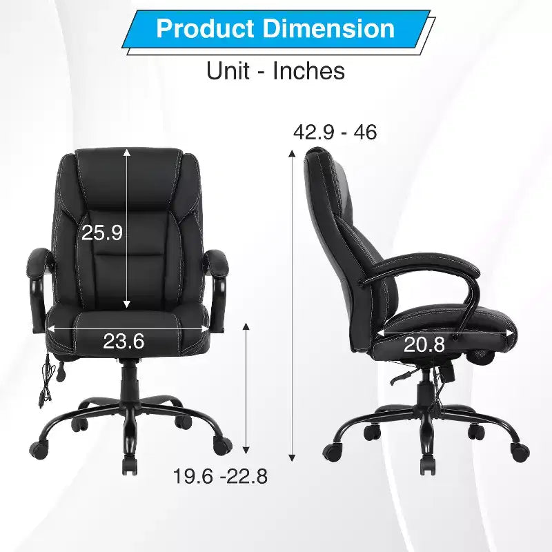 Chaise de bureau ergonomique à dossier haut avec support lombaire – Noir / Marron / Blanc