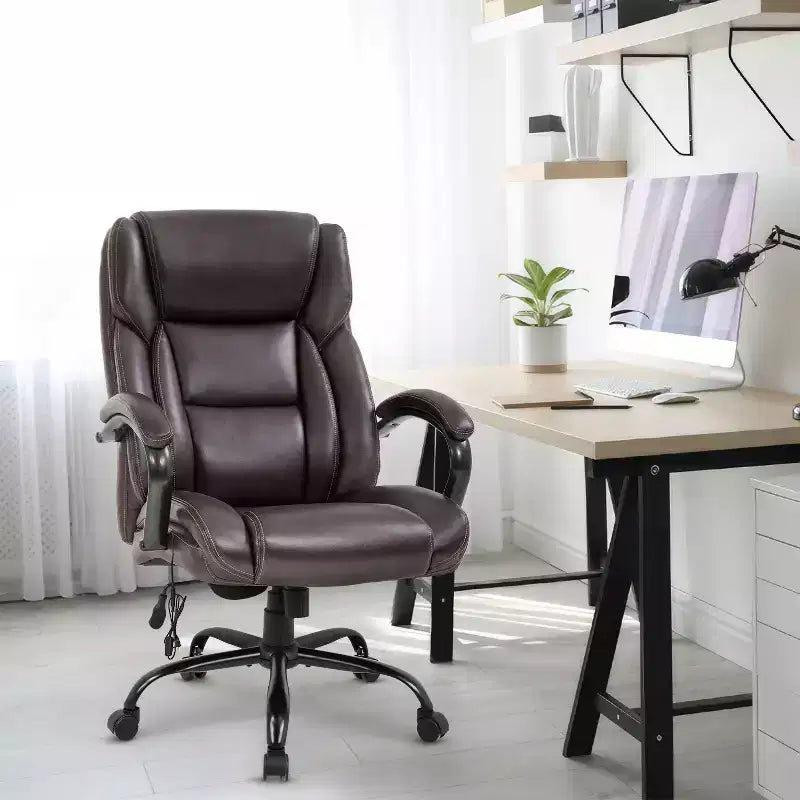 Chaise de bureau ergonomique à dossier haut avec support lombaire – Noir / Marron / Blanc