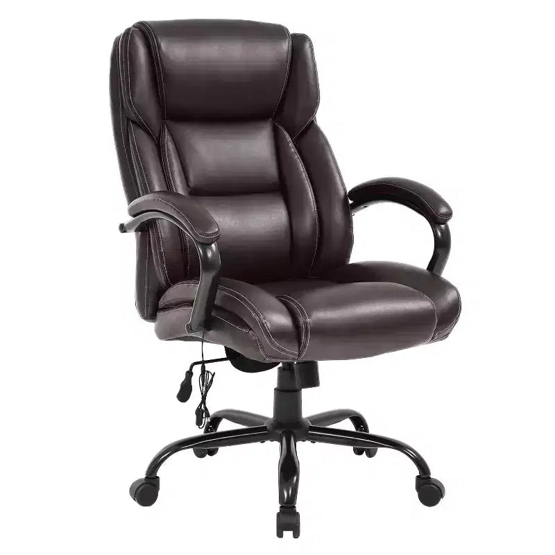 Chaise de bureau ergonomique à dossier haut avec support lombaire – Noir / Marron / Blanc