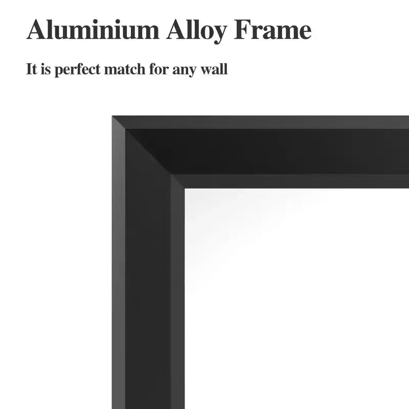 Miroir de salle de bain moderne 48x32 à cadre noir : surdimensionné, en aluminium, mural, vertical/horizontal