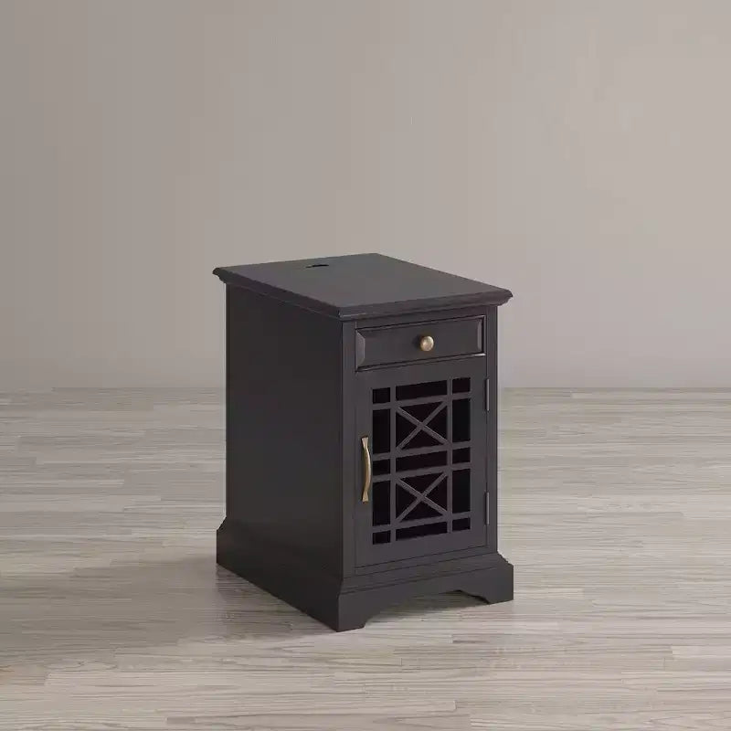 Table d'appoint de chevet avec port USB et acacia noir