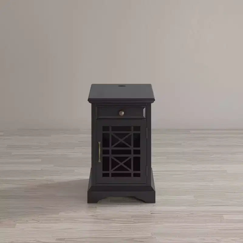 Table d'appoint de chevet avec port USB et acacia noir