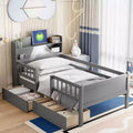 Whisen Twin Size Wood Platform Bed with Built-in LED Light, Multi-functional Headboard, Guardrail and Drawers
