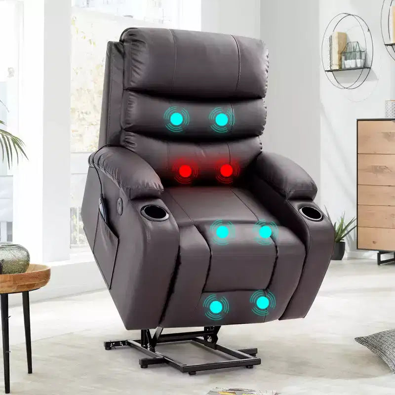 Fauteuil inclinable releveur avec massage et chauffage – Bleu / Marron / Blanc