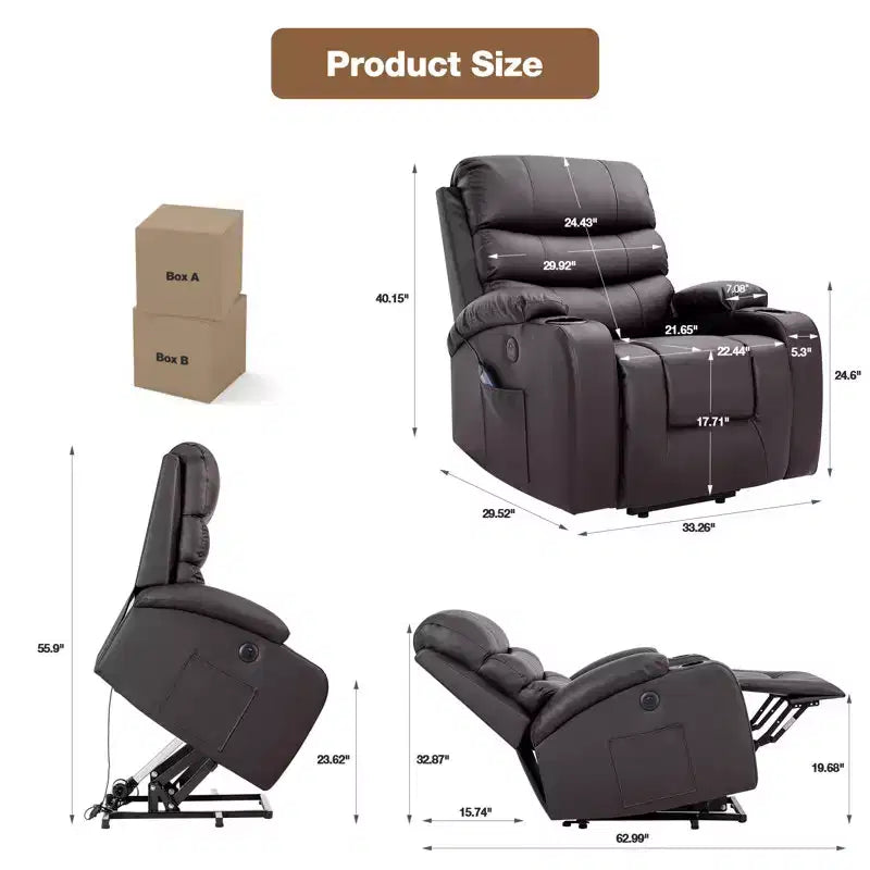 Fauteuil inclinable releveur avec massage et chauffage – Bleu / Marron / Blanc