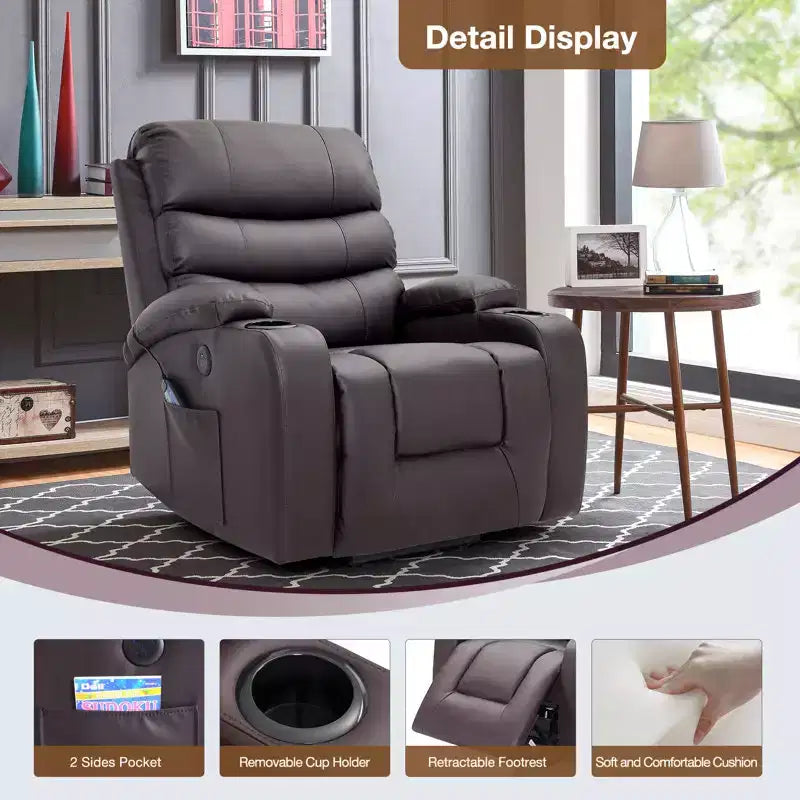 Fauteuil inclinable releveur avec massage et chauffage – Bleu / Marron / Blanc