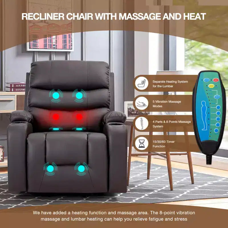 Fauteuil inclinable releveur avec massage et chauffage – Bleu / Marron / Blanc