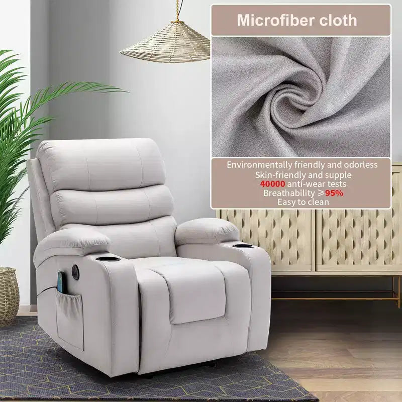 Fauteuil inclinable releveur avec massage et chauffage – Bleu / Marron / Blanc