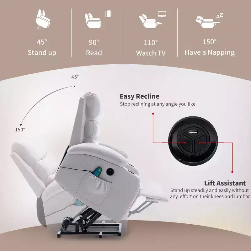 Fauteuil inclinable releveur avec massage et chauffage – Bleu / Marron / Blanc