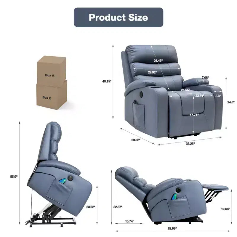 Fauteuil inclinable releveur avec massage et chauffage – Bleu / Marron / Blanc