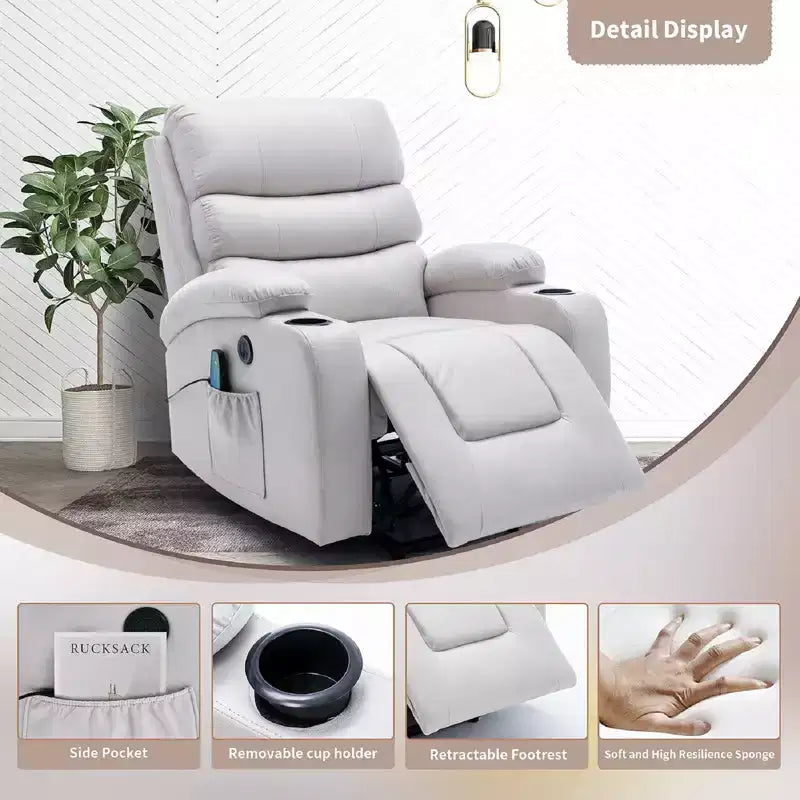 Fauteuil inclinable releveur avec massage et chauffage – Bleu / Marron / Blanc