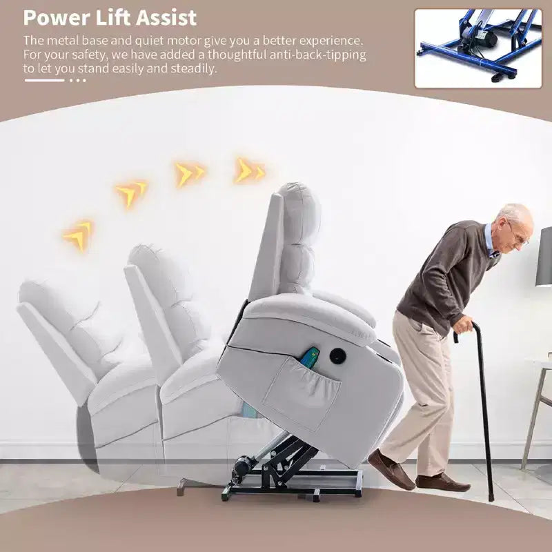 Fauteuil inclinable releveur avec massage et chauffage – Bleu / Marron / Blanc