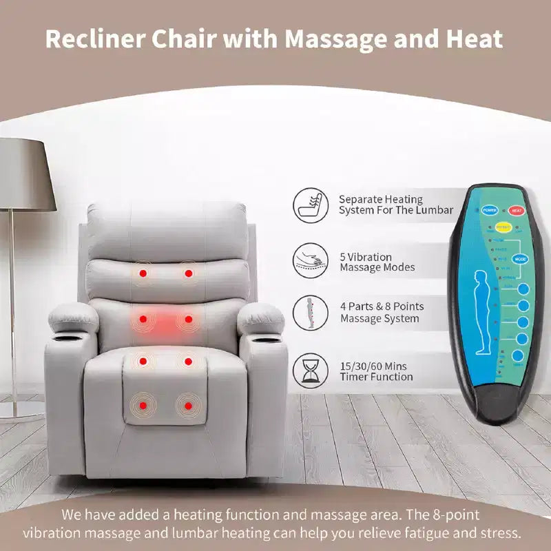Fauteuil inclinable releveur avec massage et chauffage – Bleu / Marron / Blanc