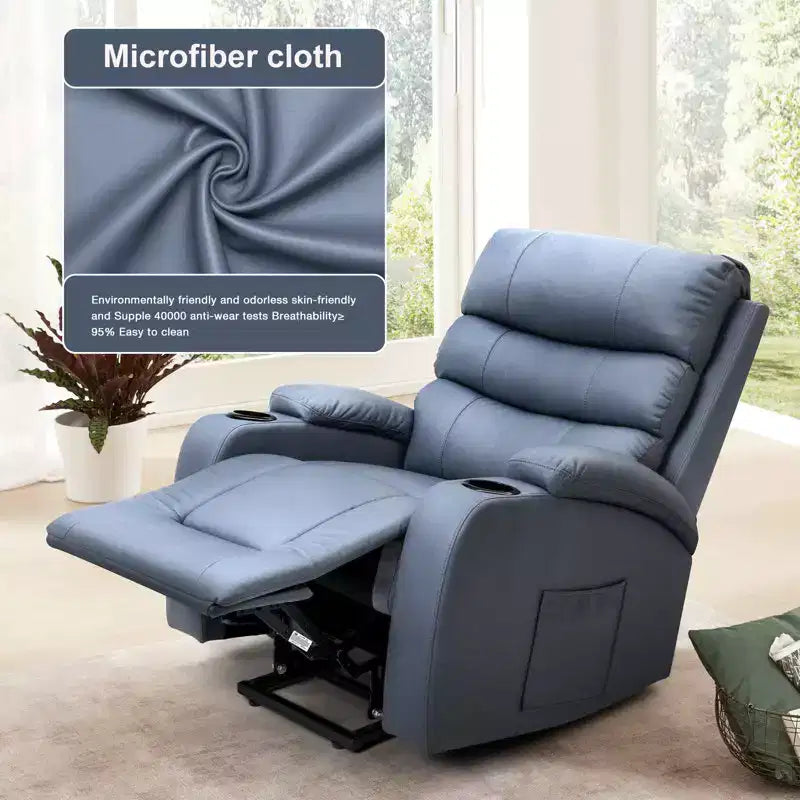 Fauteuil inclinable releveur avec massage et chauffage – Bleu / Marron / Blanc