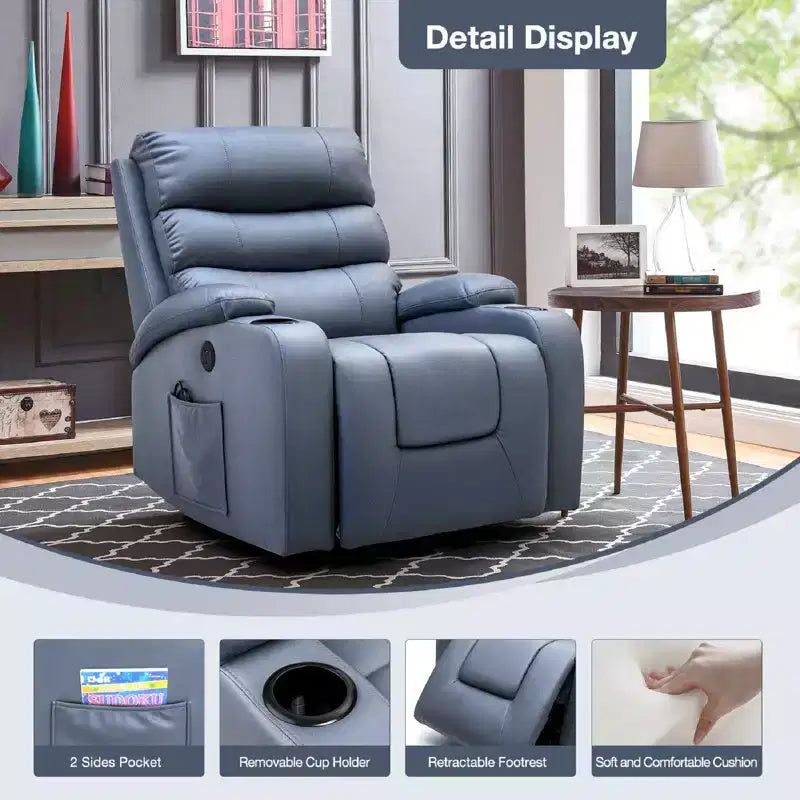 Fauteuil inclinable releveur avec massage et chauffage – Bleu / Marron / Blanc