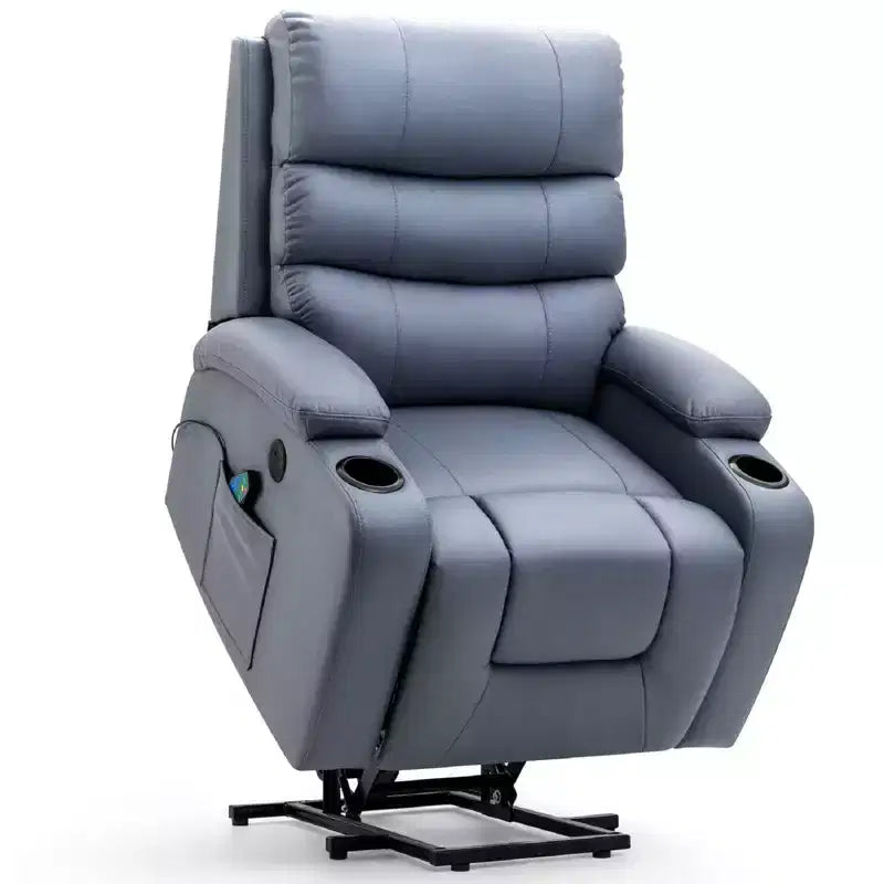 Fauteuil inclinable releveur avec massage et chauffage – Bleu / Marron / Blanc