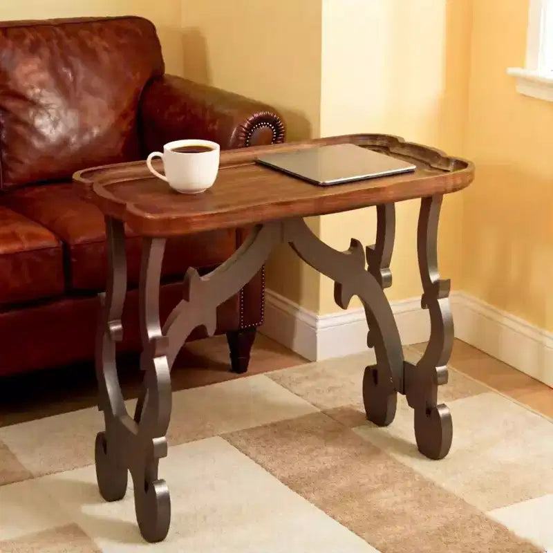 Table basse rectangulaire, pieds noirs et plateau marron, grande