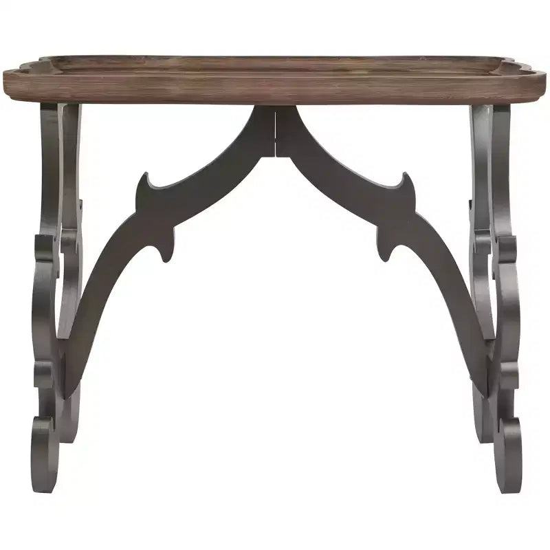 Table basse rectangulaire, pieds noirs et plateau marron, grande
