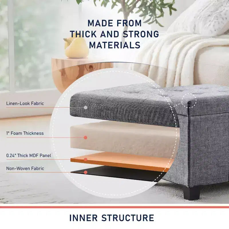 Pouffe de rangement carré en lin de 38 cm avec pieds
