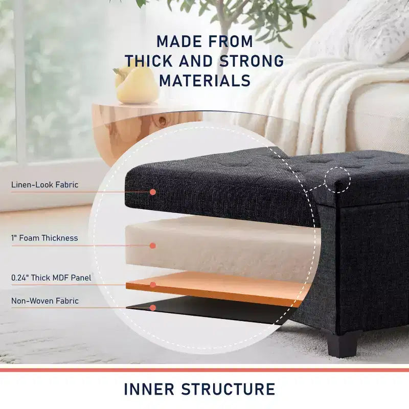 Pouffe de rangement carré en lin de 38 cm avec pieds