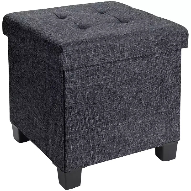 Pouffe de rangement carré en lin de 38 cm avec pieds