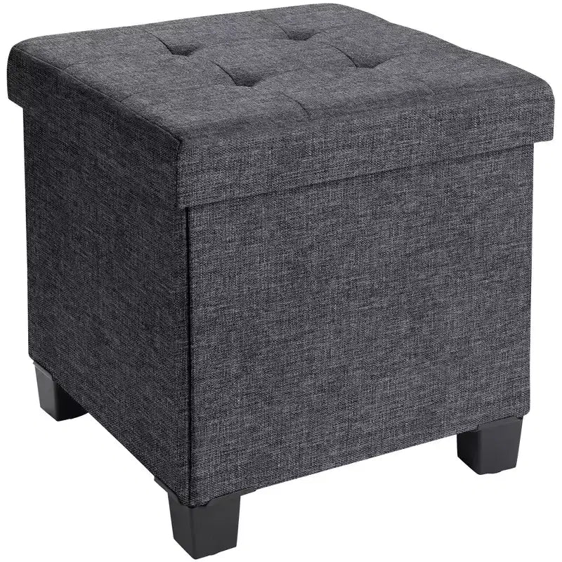 Pouffe de rangement carré en lin de 38 cm avec pieds