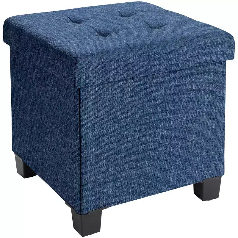 Pouffe de rangement carré en lin de 38 cm avec pieds