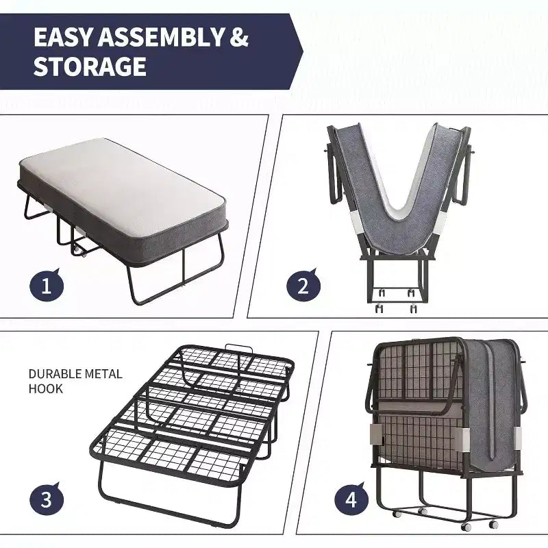 Lit pliant avec matelas, lit d'appoint portable, lit de camp, lit d'appoint pliable matelassé doux