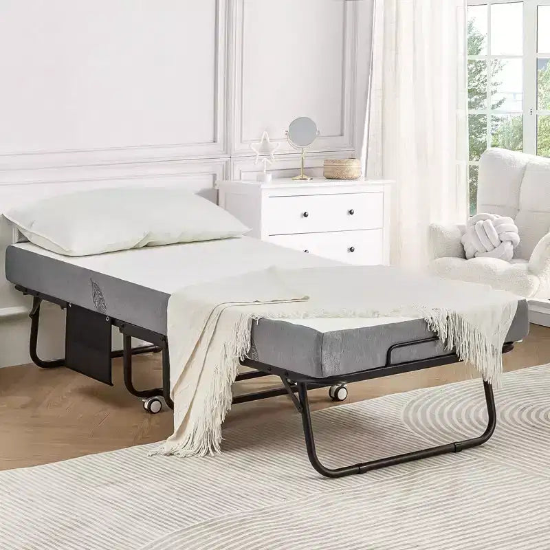 Lit pliant Super Single 31" avec matelas – Cadre en métal noir