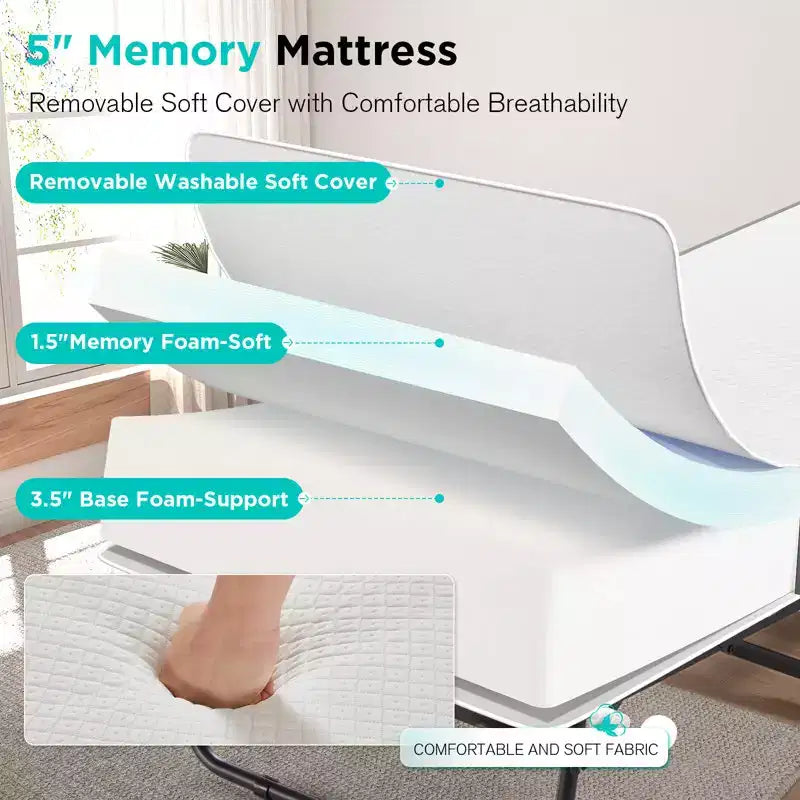 Lit pliant Super Single 31" avec matelas – Cadre en métal noir