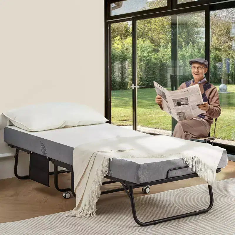 Lit pliant Super Single 31" avec matelas – Cadre en métal noir