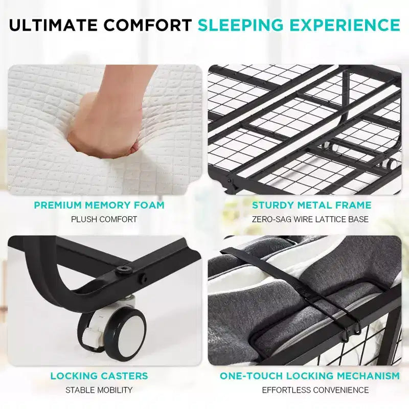 Lit pliant Super Single 31" avec matelas – Cadre en métal noir