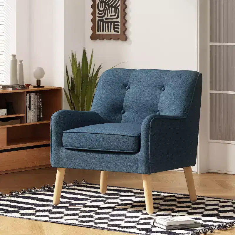 Fauteuil d'appoint capitonné moderne du milieu du siècle – Beige / Bleu / Anthracite / Violet