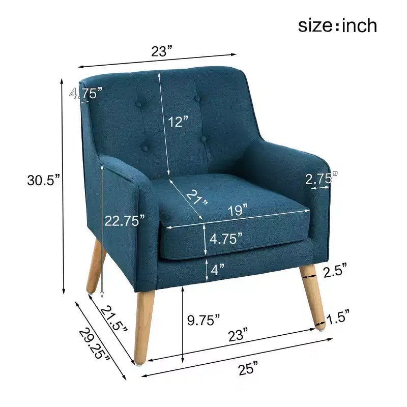 Fauteuil d'appoint capitonné moderne du milieu du siècle – Beige / Bleu / Anthracite / Violet