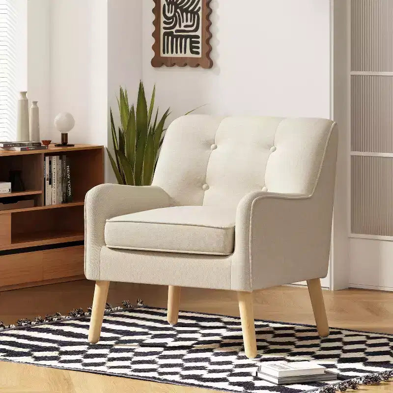 Fauteuil d'appoint capitonné moderne du milieu du siècle – Beige / Bleu / Anthracite / Violet