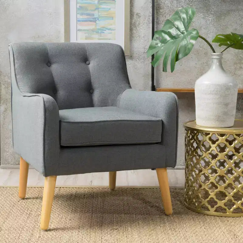 Fauteuil d'appoint capitonné moderne du milieu du siècle – Beige / Bleu / Anthracite / Violet