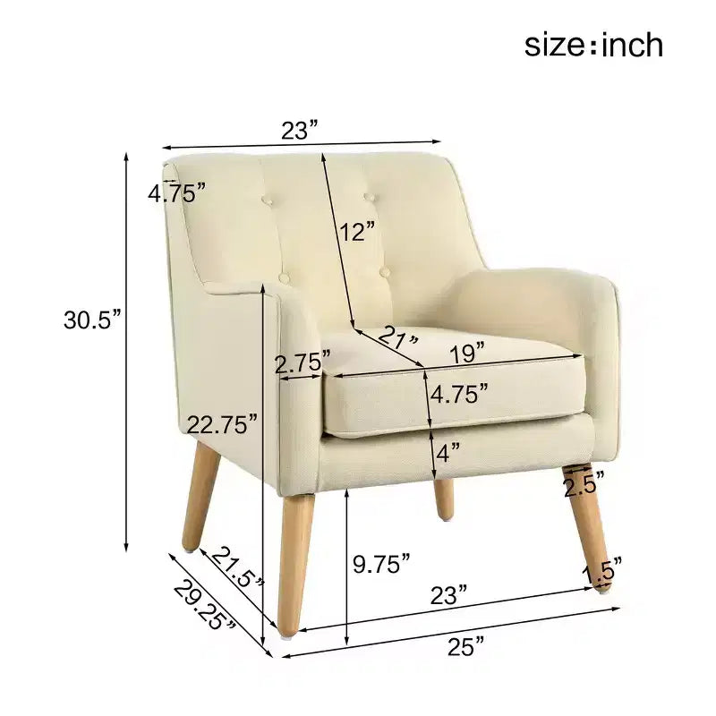 Fauteuil d'appoint capitonné moderne du milieu du siècle – Beige / Bleu / Anthracite / Violet